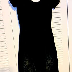 Elegant Velvet Beaded Black Dress